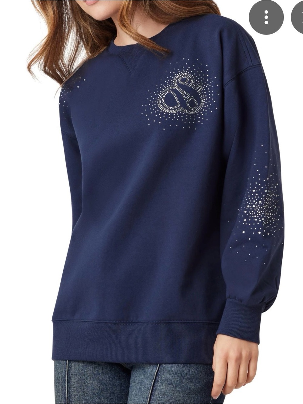 Scotch & Soda Navy Crystal-Embellished Crewneck Sweatshirt Oversized Small